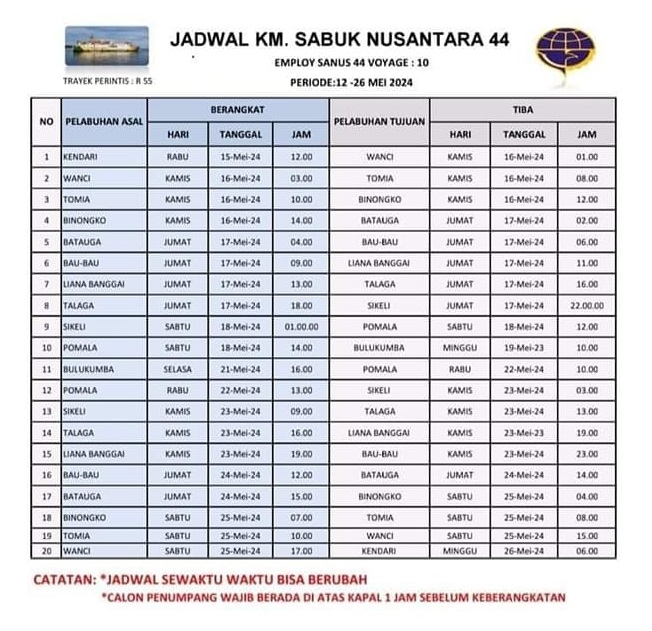 Jadwal Sabuk Nusantara 44